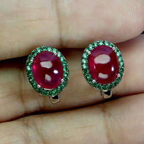 925 Sterling Silver Earrings Oval Ruby 9x7mm Natural Gemstone Jewelry