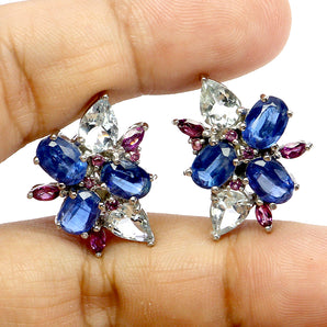 925 Sterling Silver Earrings Oval Kyanite Aquamarine Rhodolite Gemstone Jewelry