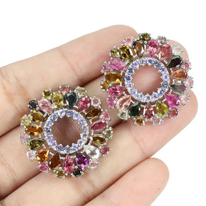 925 Sterling Silver Earrings Pear Tourmaline 4x3mm Tanzanite Gemstone Jewelry