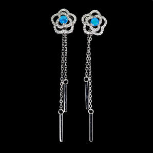 925 Sterling Silver Earrings Round Blue Opal 4mm Flower Natural Gemstone Jewelry