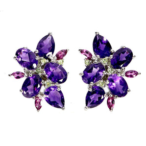 925 Sterling Silver Earrings Oval Amethyst 7x5mm Rhodolite Gemstone Jewelry