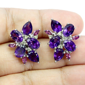 925 Sterling Silver Earrings Oval Amethyst 7x5mm Rhodolite Gemstone Jewelry