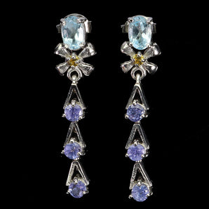 925 Sterling Silver Earrings Oval Sky Blue Topaz Tanzanite Gemstone Jewelry