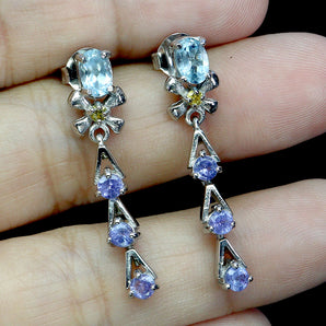 925 Sterling Silver Earrings Oval Sky Blue Topaz Tanzanite Gemstone Jewelry