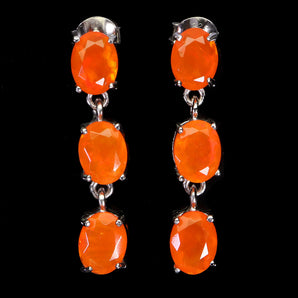 925 Sterling Silver Earrings Oval Orange Opal 8x6mm Natural Gemstone Jewelry