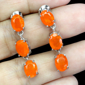 925 Sterling Silver Earrings Oval Orange Opal 8x6mm Natural Gemstone Jewelry