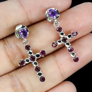 925 Sterling Silver Earrings Oval Rhodolite Garnet 4x3mm Gemstone Jewelry