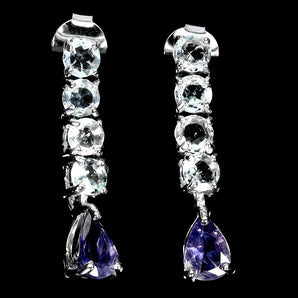 925 Sterling Silver Earrings Pear Iolite 7x5mm Aquamarine Gemstone Jewelry