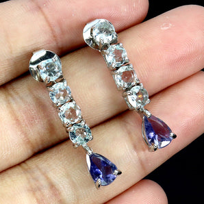 925 Sterling Silver Earrings Pear Iolite 7x5mm Aquamarine Gemstone Jewelry