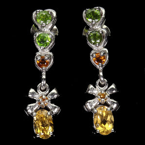 925 Sterling Silver Earrings Oval Citrine 6x4mm Chrome Diopside Gemstone Jewelry