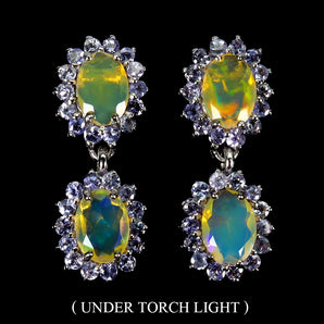 925 Sterling Silver Earrings Oval Fire Opal 7x5mm Tanzanite Gemstone Jewelry