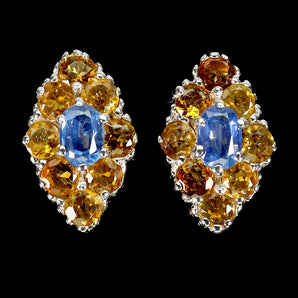 925 Sterling Silver Earrings Oval Kyanite 7x5mm Citrine Natural Gemstone Jewelry
