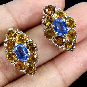 925 Sterling Silver Earrings Oval Kyanite 7x5mm Citrine Natural Gemstone Jewelry