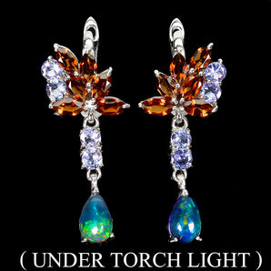 925 Sterling Silver Earrings Pear Black Opal Citrine Tanzanite Gemstone Jewelry