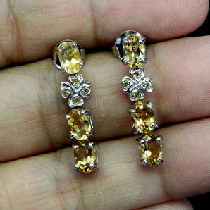 925 Sterling Silver Earrings Oval Citrine 6x4mm Sapphire Gemstone Jewelry