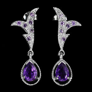 925 Sterling Silver Earrings Pear Amethyst 7x5mm Natural Gemstone Jewelry