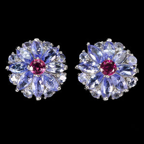 925 Sterling Silver Earrings Marquise Tanzanite Rhodolite Gemstone Jewelry