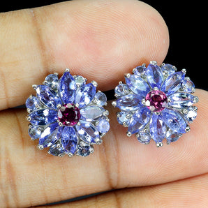 925 Sterling Silver Earrings Marquise Tanzanite Rhodolite Gemstone Jewelry