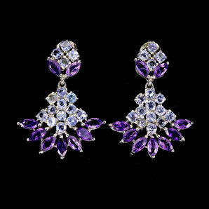 925 Sterling Silver Earrings Marquise Amethyst Tanzanite Gemstone Jewelry