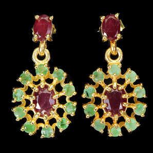 925 Sterling Silver Earrings Oval Ruby 7x5mm Emerald Natural Gemstone Jewelry