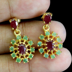 925 Sterling Silver Earrings Oval Ruby 7x5mm Emerald Natural Gemstone Jewelry