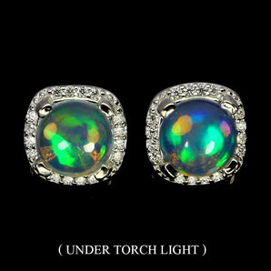 925 Sterling Silver Earrings Round Fire Opal 7mm Natural Gemstone Jewelry