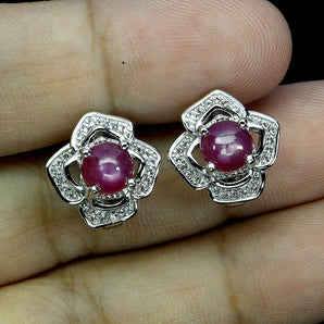 925 Sterling Silver Earrings Round 6 Rays Star Ruby 6mm Topaz Gemstone Jewelry