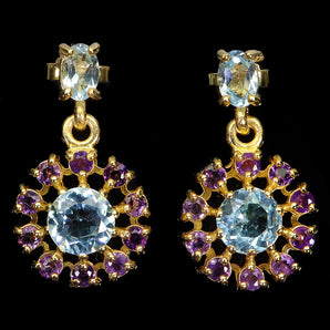 925 Sterling Silver Earrings Round Sky Blue Topaz 7mm Amethyst Gemstone Jewelry