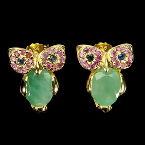 925 Sterling Silver Earrings Oval Emerald 8x6mm Ruby Owl Gemstone Jewelry