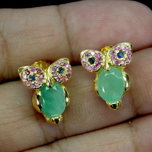 925 Sterling Silver Earrings Oval Emerald 8x6mm Ruby Owl Gemstone Jewelry