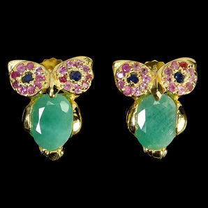 925 Sterling Silver Earrings Oval Emerald 8x6mm Ruby Owl Gemstone Jewelry