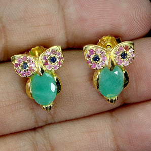 925 Sterling Silver Earrings Oval Emerald 8x6mm Ruby Owl Gemstone Jewelry
