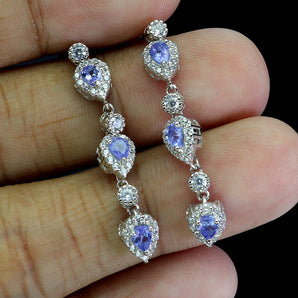 925 Sterling Silver Earrings Pear Tanzanite 4x3mm Natural Gemstone Jewelry