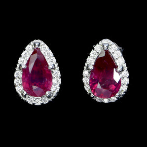 925 Sterling Silver Earrings Pear Ruby 7x5mm Natural Gemstone Jewelry