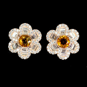 925 Sterling Silver Earrings Round Citrine 5mm Natural Gemstone Jewelry