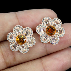 925 Sterling Silver Earrings Round Citrine 5mm Natural Gemstone Jewelry