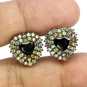 925 Sterling Silver Earrings Heart Black Sapphire 6mm Sapphire Heart Gemstone