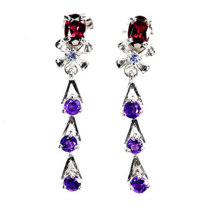 925 Sterling Silver Earrings Oval Rhodolite Amethyst Tanzanite Gemstone Jewelry