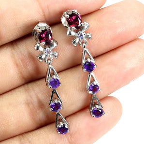925 Sterling Silver Earrings Oval Rhodolite Amethyst Tanzanite Gemstone Jewelry