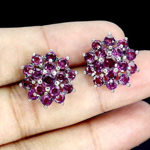 925 Sterling Silver Earrings Round Rhodolite Garnet 4mm Natural Gemstone Jewelry