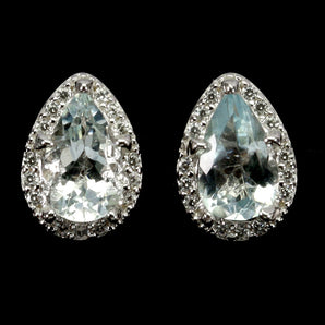 925 Sterling Silver Earrings Pear Aquamarine 7x5mm Natural Gemstone Jewelry