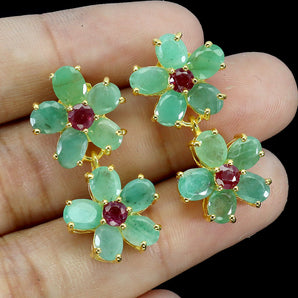 925 Sterling Silver Earrings Oval Emerald 5x4mm Ruby Natural Gemstone Jewelry