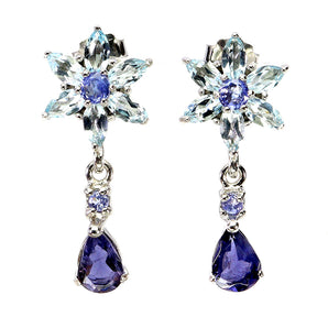 925 Sterling Silver Earrings Pear Iolite 6x4mm Tanzanite Topaz Gemstone Jewelry