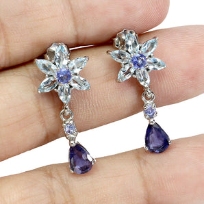 925 Sterling Silver Earrings Pear Iolite 6x4mm Tanzanite Topaz Gemstone Jewelry