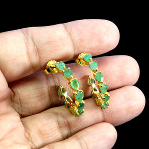 925 Sterling Silver Earrings Pear Emerald 4x3mm Natural Gemstone Jewelry
