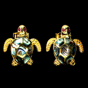 925 Sterling Silver Earrings Round Ruby Myanmar Mop Turtle Gemstone Jewelry