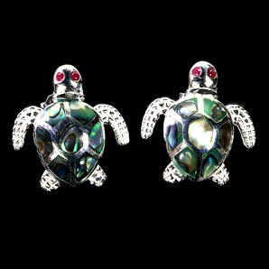 925 Sterling Silver Earrings Round Ruby Myanmar Mop Turtle Gemstone Jewelry