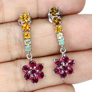 925 Sterling Silver Earrings Round Citrine 4mm Emerald Peridot Garnet Gemstone