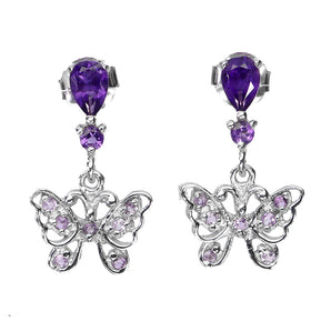 925 Sterling Silver Earrings Pear Amethyst 6x4mm Butterfly Gemstone Jewelry