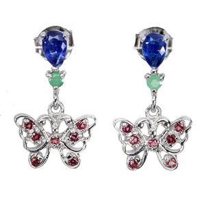 925 Sterling Silver Earrings Pear Kyanite Emerald Butterfly Gemstone Jewelry